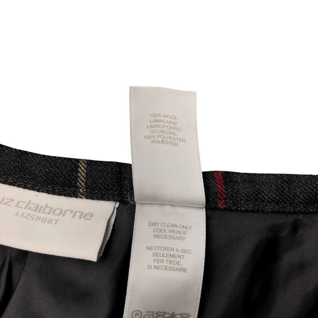 Liz Claiborne LIZPORT Check Pattern Wool Long A-Line Skirt, Women's Size L wool Charcoal Vintage Second Hand