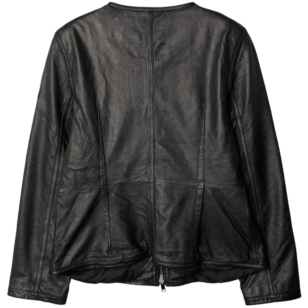 DKNY collarless leather jacket, women's size L Genuine Leather Lamb Leather black type Vintage Second Hand