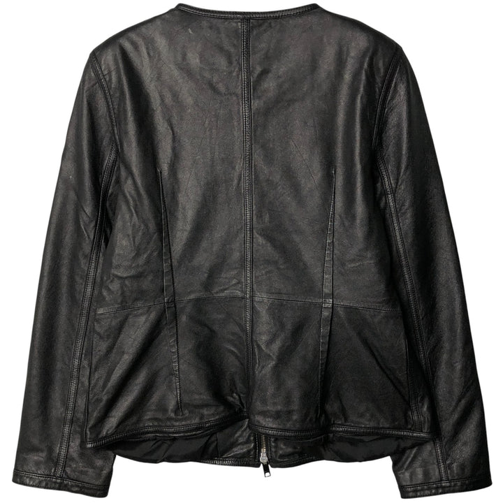 DKNY collarless leather jacket, women's size L Genuine Leather Lamb Leather black type Vintage Second Hand