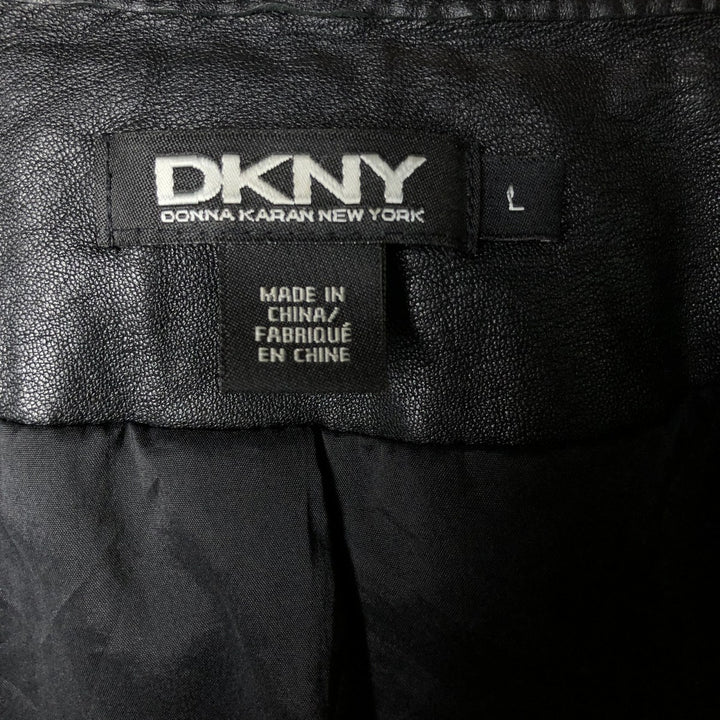 DKNY collarless leather jacket, women's size L Genuine Leather Lamb Leather black type Vintage Second Hand
