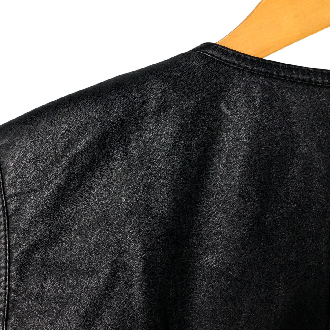 DKNY collarless leather jacket, women's size L Genuine Leather Lamb Leather black type Vintage Second Hand