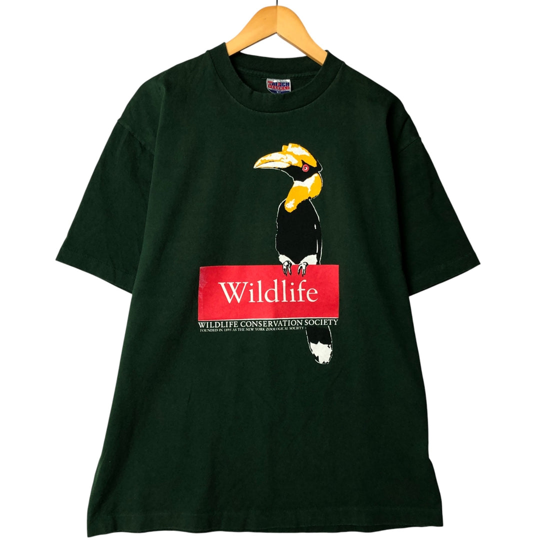 TRENCH ULTRA Bird Print Animal T-Shirt, Made in USA, Men's XL cotton Green type dark green Vintage Second Hand