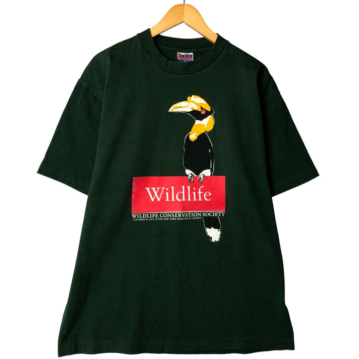 TRENCH ULTRA Bird Print Animal T-Shirt, Made in USA, Men's XL cotton Green type dark green Vintage Second Hand