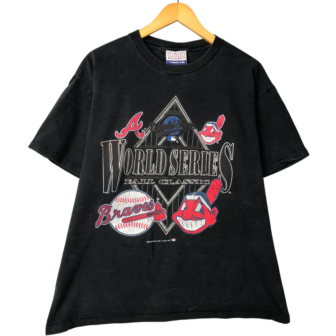 INSTA MLB Atlanta Braves MLB Cleveland Indians Sports Print T-Shirt Men's XL cotton black type Vintage Second Hand