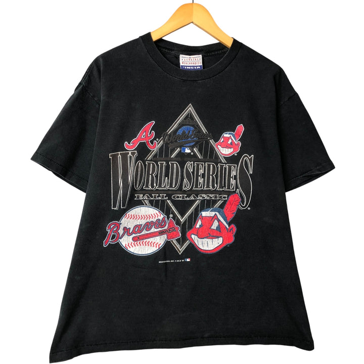 INSTA MLB Atlanta Braves MLB Cleveland Indians Sports Print T-Shirt Men's XL cotton black type Vintage Second Hand