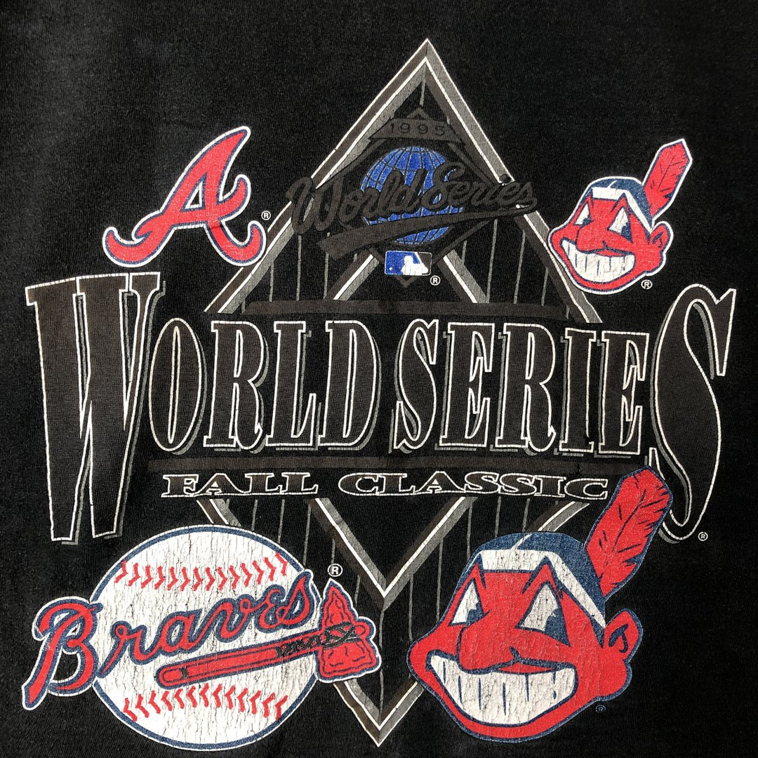 INSTA MLB Atlanta Braves MLB Cleveland Indians Sports Print T-Shirt Men's XL cotton black type Vintage Second Hand