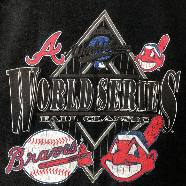 INSTA MLB Atlanta Braves MLB Cleveland Indians Sports Print T-Shirt Men's XL cotton black type Vintage Second Hand