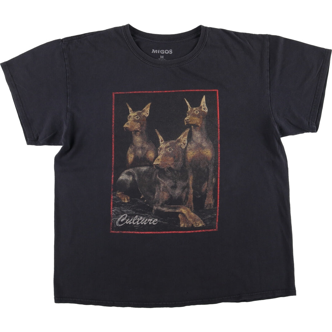 MIGOS Dog Print Rap T-Shirt, Men's Size Medium cotton black type Vintage Second Hand