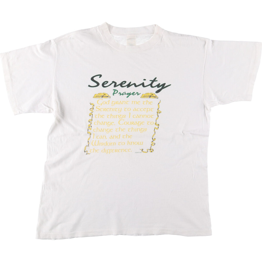 90'S message print T-shirt, men's XL size, vintage cotton white type Vintage Second Hand