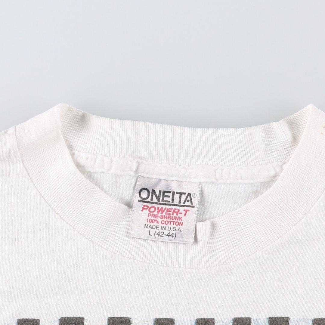 90'S ONEITA POWER-T Printed T-shirt Made in USA Men's XL Vintage cotton white type Vintage Second Hand