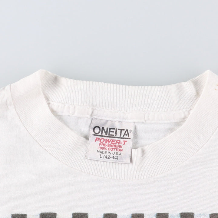 90'S ONEITA POWER-T Printed T-shirt Made in USA Men's XL Vintage cotton white type Vintage Second Hand