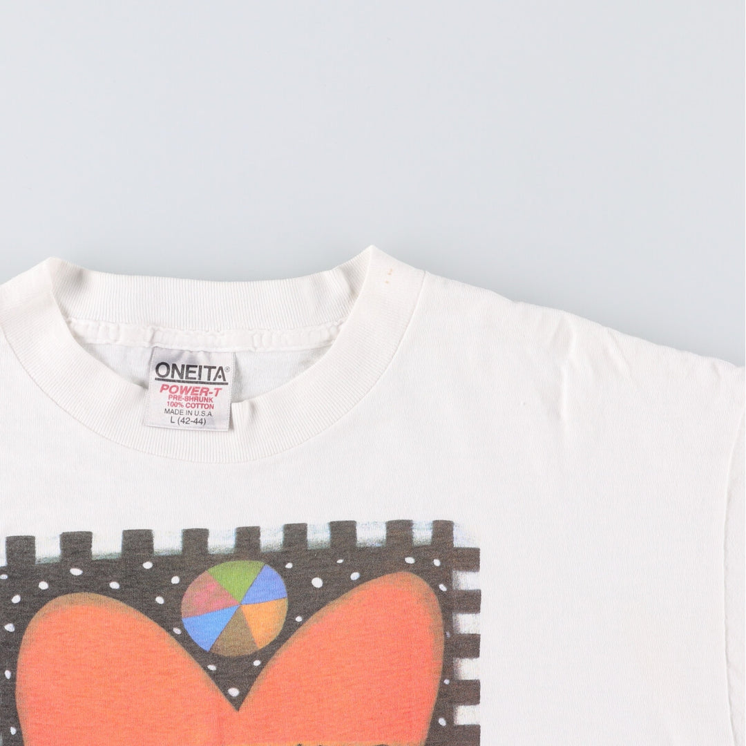 90'S ONEITA POWER-T Printed T-shirt Made in USA Men's XL Vintage cotton white type Vintage Second Hand
