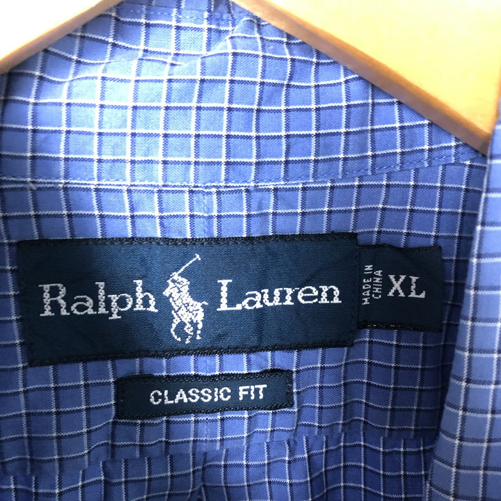 Ralph Lauren Classic Fit Long Sleeve Button Down Check Shirt Men's XL cotton Blue type light blue Vintage Second Hand
