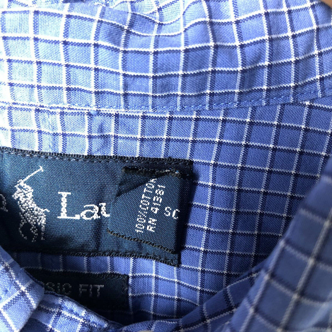 Ralph Lauren Classic Fit Long Sleeve Button Down Check Shirt Men's XL cotton Blue type light blue Vintage Second Hand