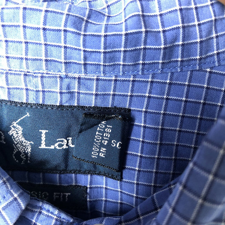 Ralph Lauren Classic Fit Long Sleeve Button Down Check Shirt Men's XL cotton Blue type light blue Vintage Second Hand