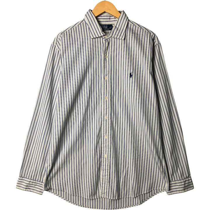 Ralph Lauren POLO by Ralph Lauren long-sleeved wide-collar cotton striped shirt, men's size XL cotton white type Vintage Second Hand