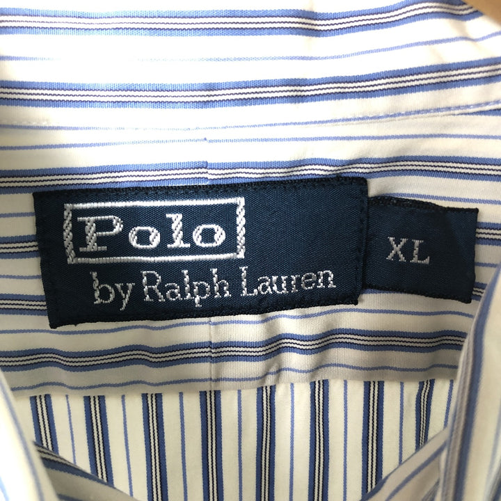 Ralph Lauren POLO by Ralph Lauren long-sleeved wide-collar cotton striped shirt, men's size XL cotton white type Vintage Second Hand