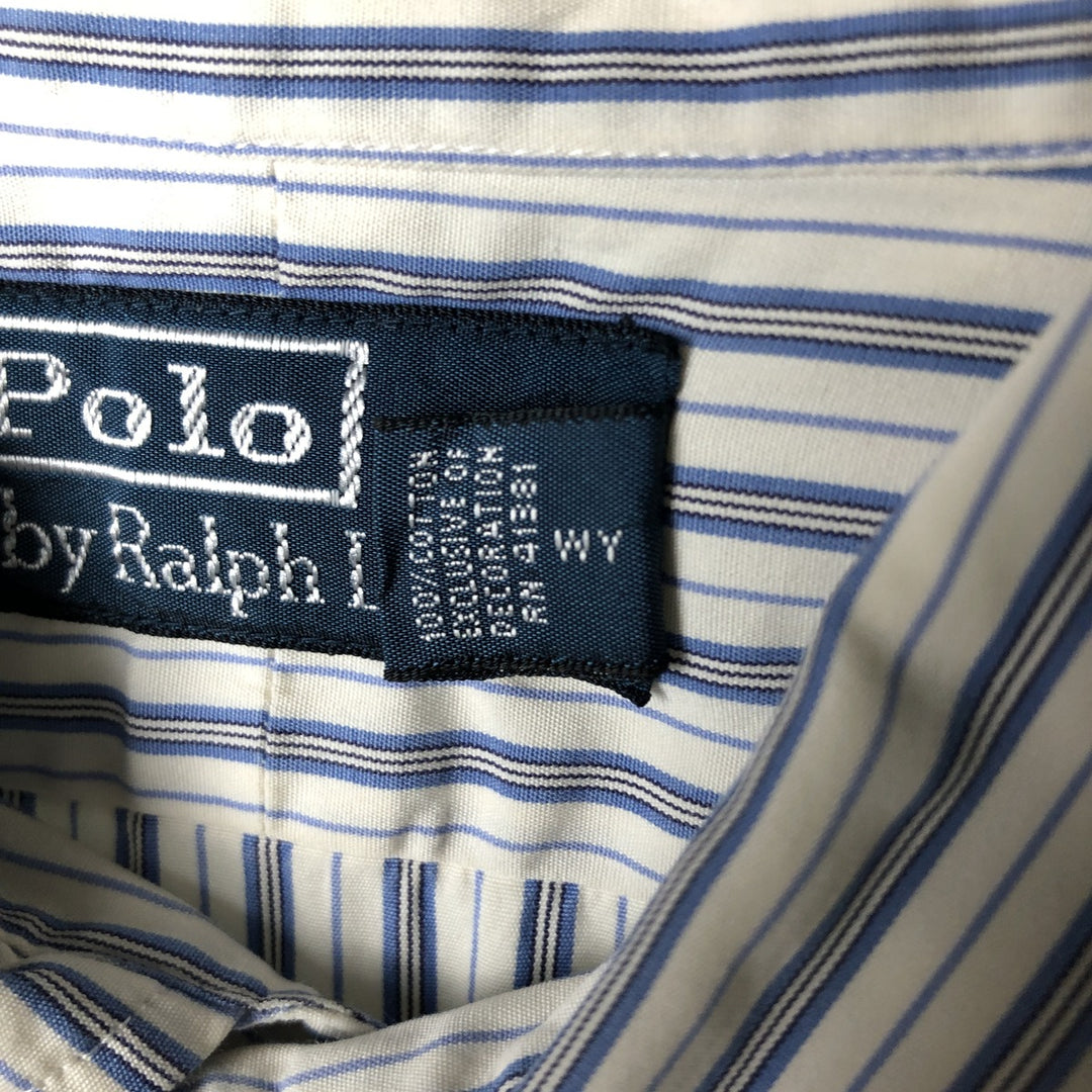 Ralph Lauren POLO by Ralph Lauren long-sleeved wide-collar cotton striped shirt, men's size XL cotton white type Vintage Second Hand