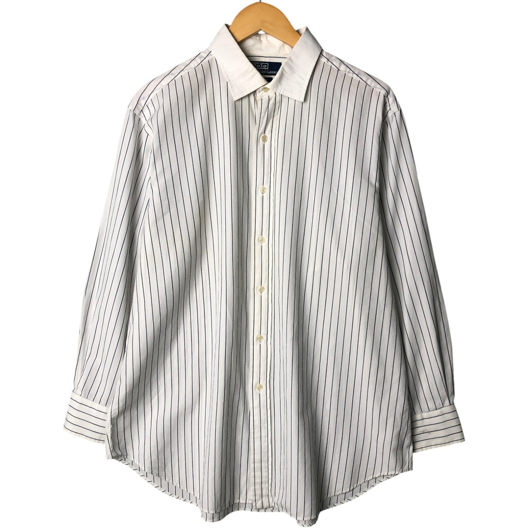 Ralph Lauren POLO by Ralph Lauren long-sleeved wide-collar cotton striped shirt, men's size XXL cotton white type Vintage Second Hand