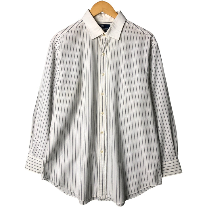 Ralph Lauren POLO by Ralph Lauren long-sleeved wide-collar cotton striped shirt, men's size XXL cotton white type Vintage Second Hand
