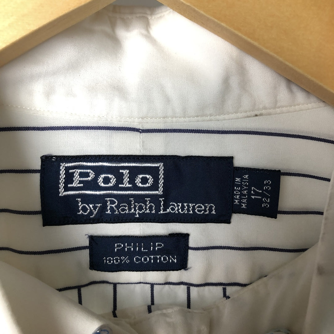 Ralph Lauren POLO by Ralph Lauren long-sleeved wide-collar cotton striped shirt, men's size XXL cotton white type Vintage Second Hand