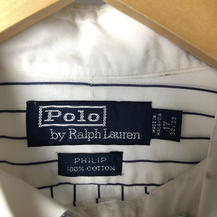 Ralph Lauren POLO by Ralph Lauren long-sleeved wide-collar cotton striped shirt, men's size XXL cotton white type Vintage Second Hand