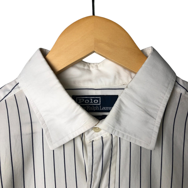 Ralph Lauren POLO by Ralph Lauren long-sleeved wide-collar cotton striped shirt, men's size XXL cotton white type Vintage Second Hand