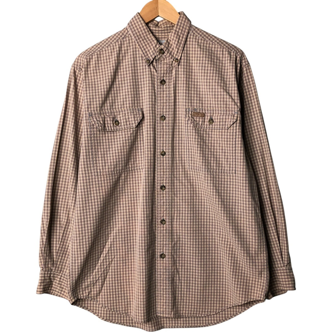 2000'S Carhartt Check Pattern Long Sleeve Button-Down Work Shirt, Men's Size Medium cotton Beige type Vintage Second Hand