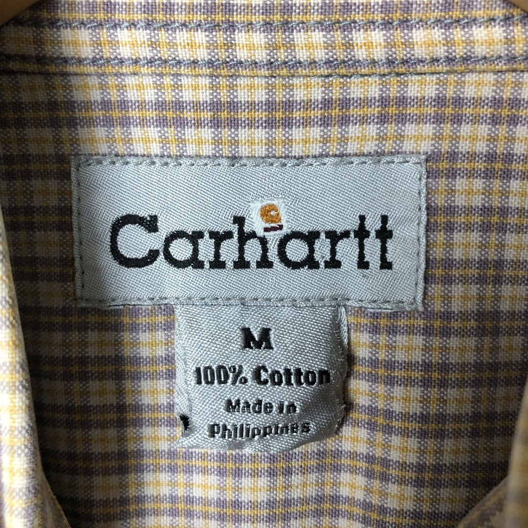 2000'S Carhartt Check Pattern Long Sleeve Button-Down Work Shirt, Men's Size Medium cotton Beige type Vintage Second Hand