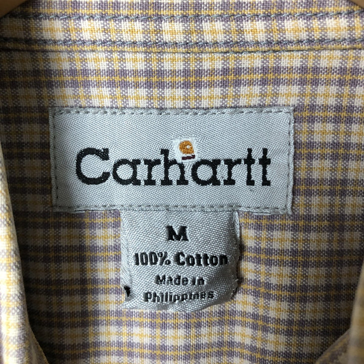 2000'S Carhartt Check Pattern Long Sleeve Button-Down Work Shirt, Men's Size Medium cotton Beige type Vintage Second Hand