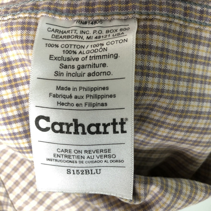 2000'S Carhartt Check Pattern Long Sleeve Button-Down Work Shirt, Men's Size Medium cotton Beige type Vintage Second Hand