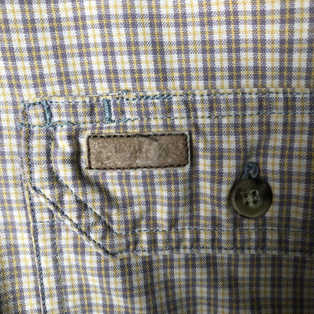 2000'S Carhartt Check Pattern Long Sleeve Button-Down Work Shirt, Men's Size Medium cotton Beige type Vintage Second Hand