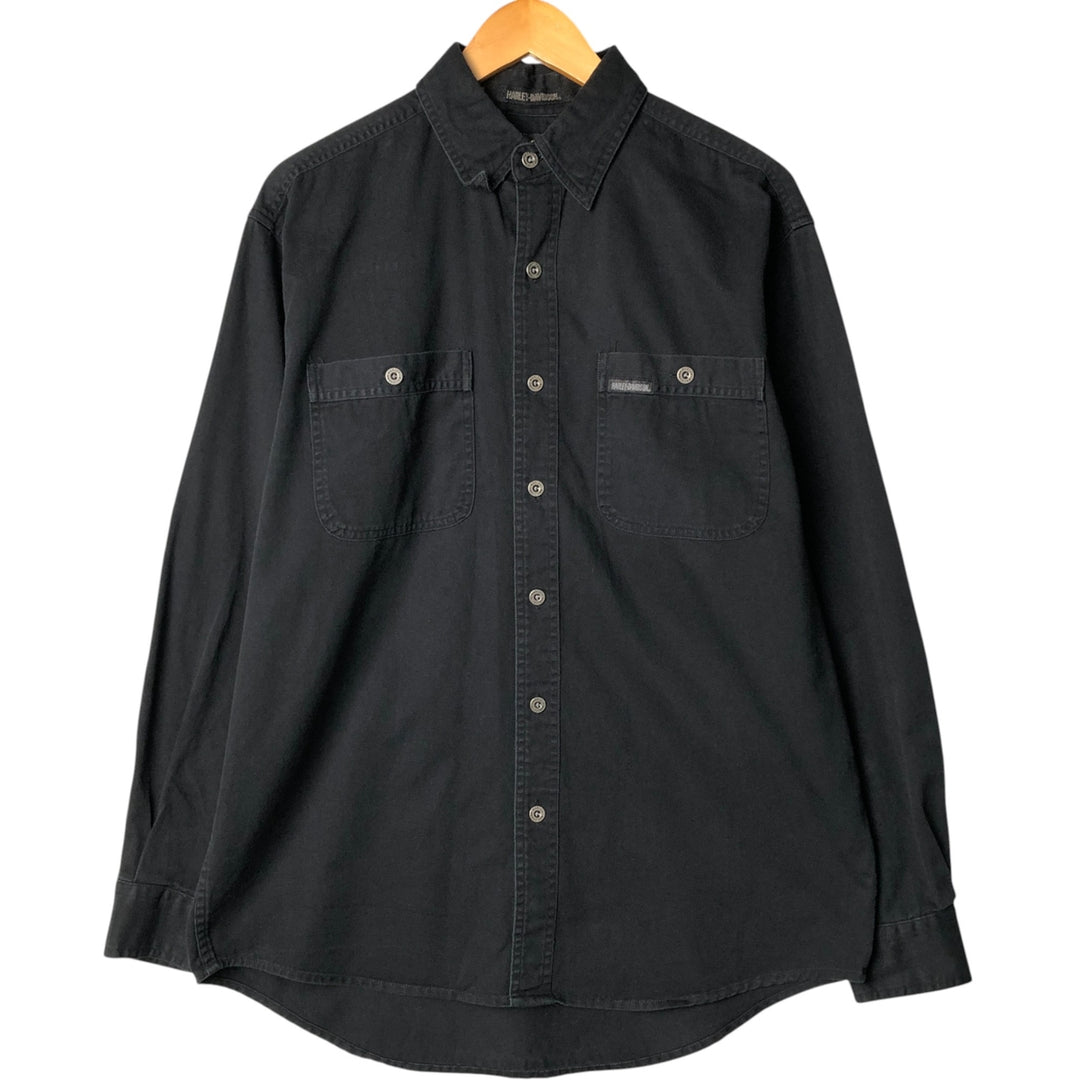 Harley-Davidson Eagle Pattern Long Sleeve Hidden Button-Down Work Shirt, Men's Size Medium cotton black type Vintage Second Hand