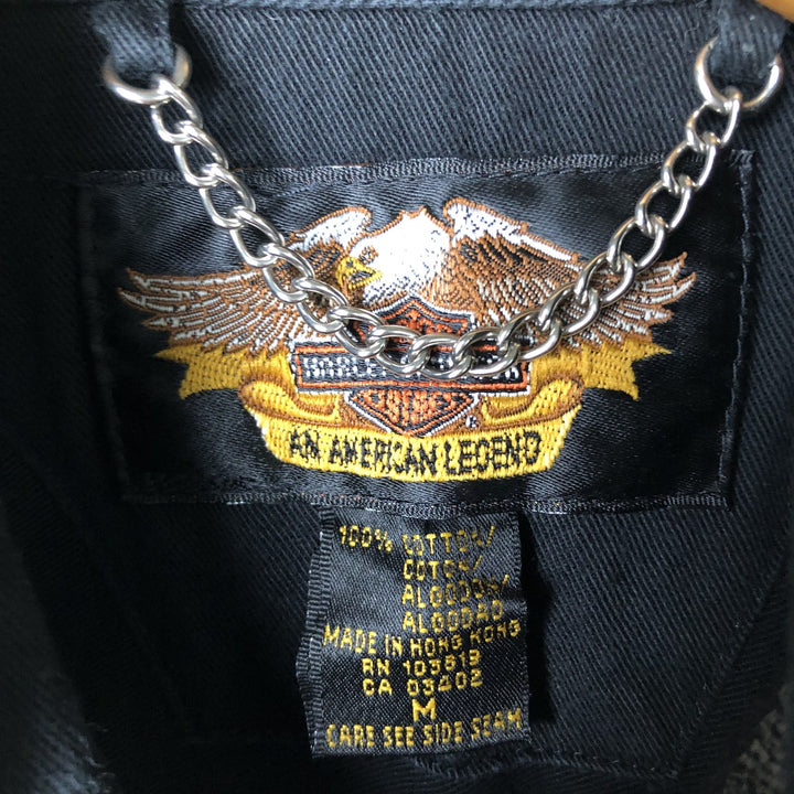 Harley-Davidson Eagle Pattern Long Sleeve Hidden Button-Down Work Shirt, Men's Size Medium cotton black type Vintage Second Hand
