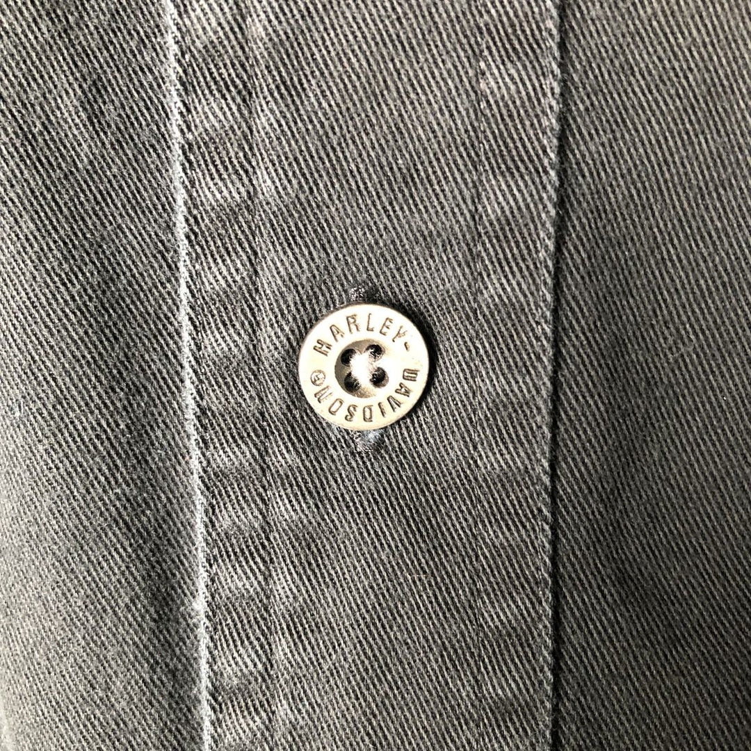 Harley-Davidson Eagle Pattern Long Sleeve Hidden Button-Down Work Shirt, Men's Size Medium cotton black type Vintage Second Hand