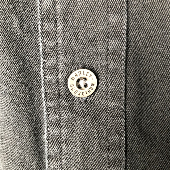 Harley-Davidson Eagle Pattern Long Sleeve Hidden Button-Down Work Shirt, Men's Size Medium cotton black type Vintage Second Hand