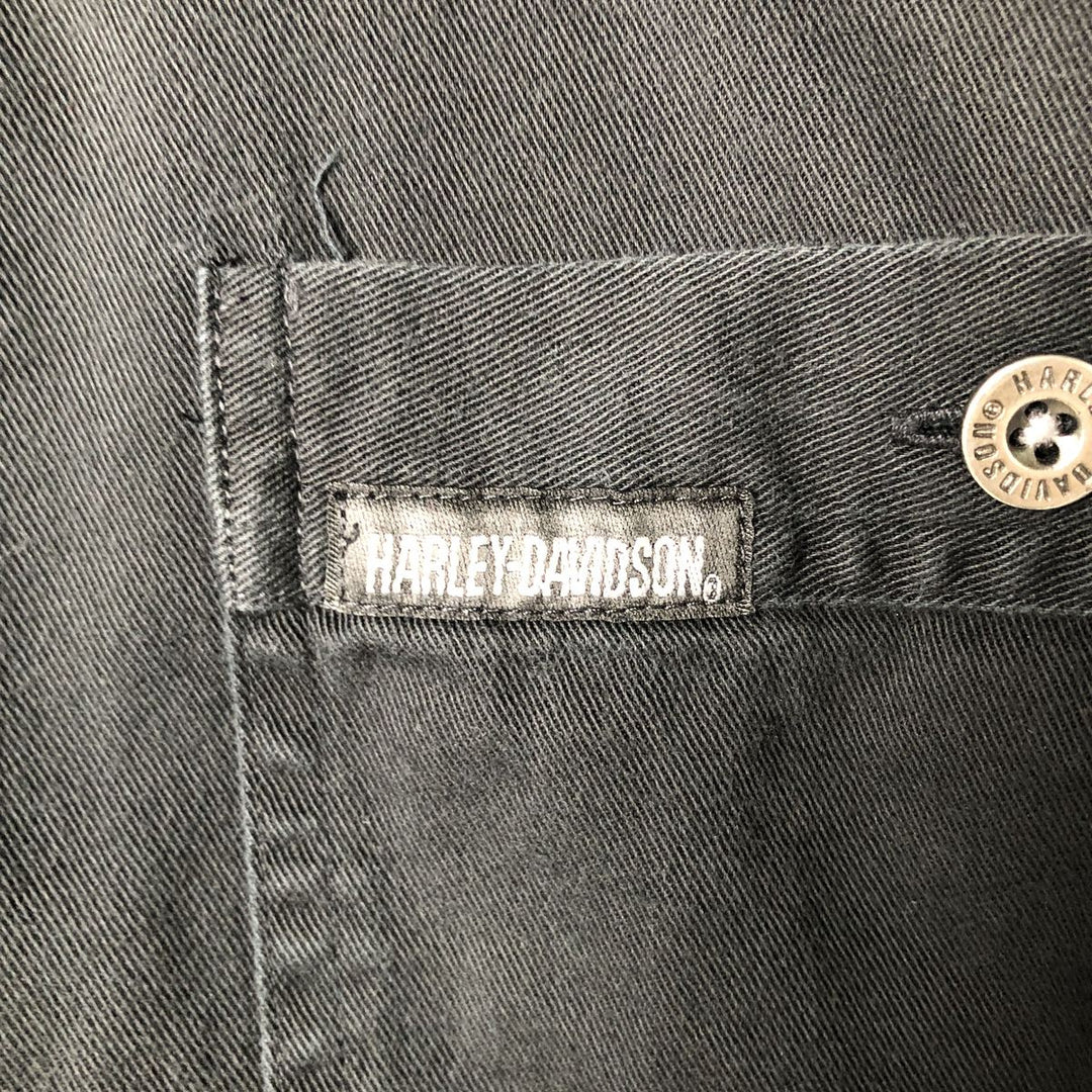 Harley-Davidson Eagle Pattern Long Sleeve Hidden Button-Down Work Shirt, Men's Size Medium cotton black type Vintage Second Hand
