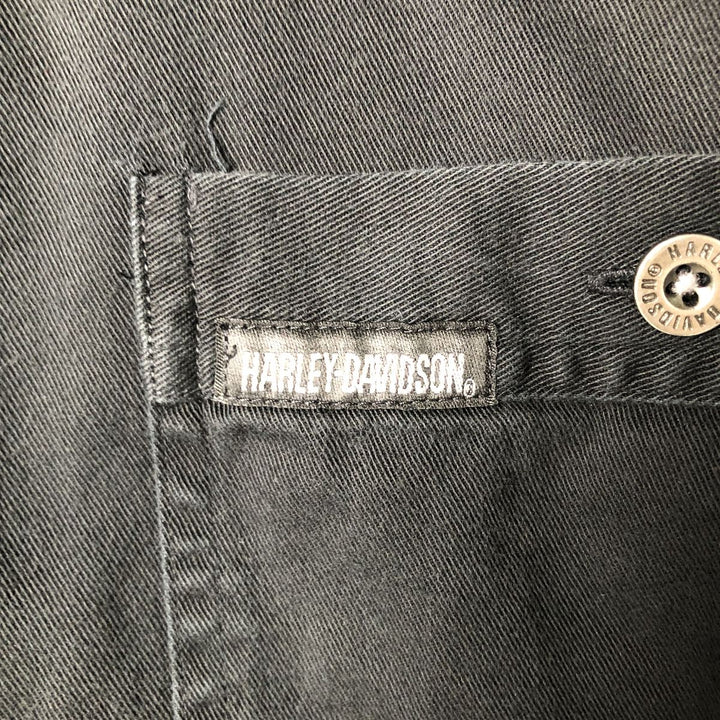 Harley-Davidson Eagle Pattern Long Sleeve Hidden Button-Down Work Shirt, Men's Size Medium cotton black type Vintage Second Hand