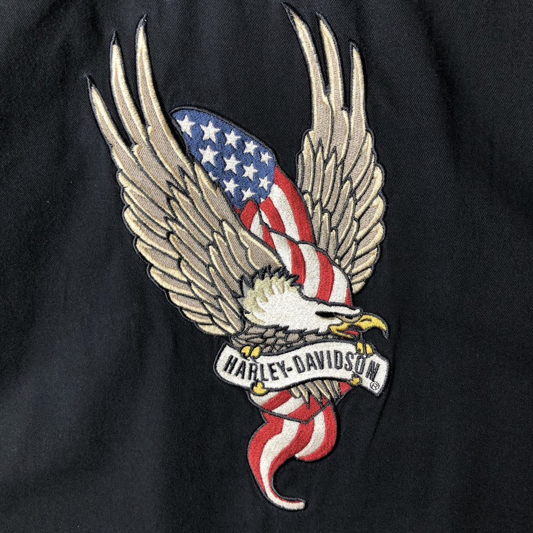 Harley-Davidson Eagle Pattern Long Sleeve Hidden Button-Down Work Shirt, Men's Size Medium cotton black type Vintage Second Hand