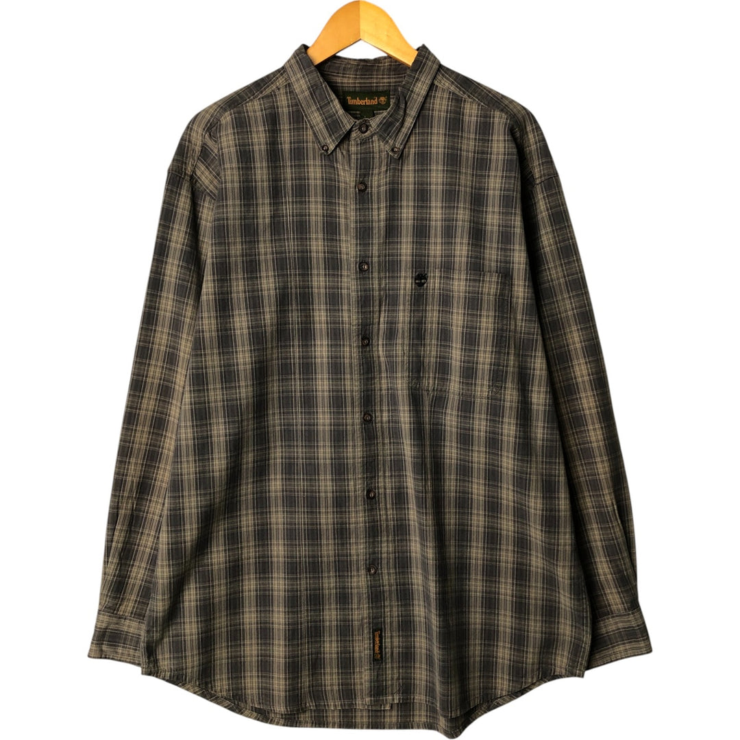 Vintage 90s-00'S Timberland long-sleeved button-down check shirt, men's size L cotton Khaki type Vintage Second Hand