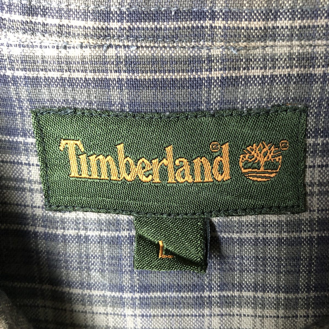 Vintage 90s-00'S Timberland long-sleeved button-down check shirt, men's size L cotton Khaki type Vintage Second Hand