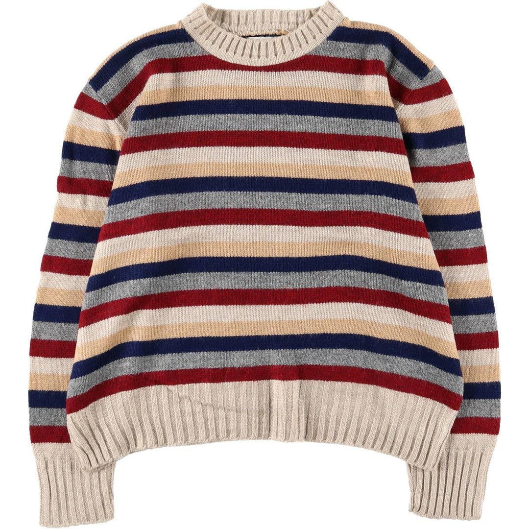 Border Pattern Acrylic Knit Sweater Men's Size L acrylic Beige type Vintage Second Hand