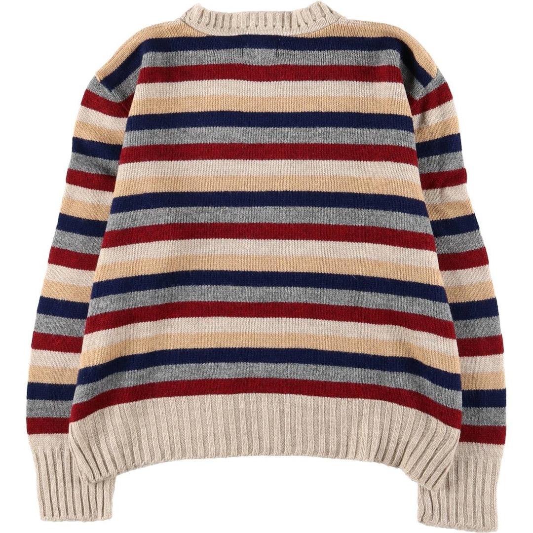 Border Pattern Acrylic Knit Sweater Men's Size L acrylic Beige type Vintage Second Hand