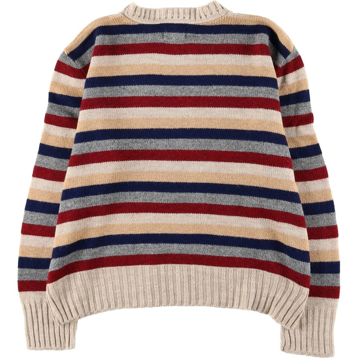 Border Pattern Acrylic Knit Sweater Men's Size L acrylic Beige type Vintage Second Hand