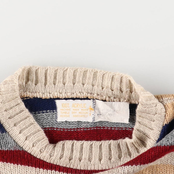 Border Pattern Acrylic Knit Sweater Men's Size L acrylic Beige type Vintage Second Hand
