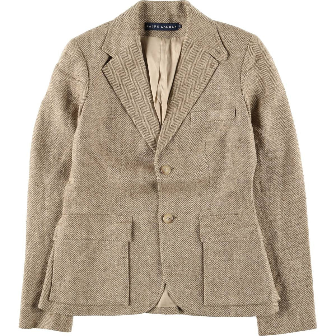 Ralph Lauren Herringbone Silk Tailored Jacket, Made in Italy, Women's Size Small silk beige type brown Vintage Second Hand
