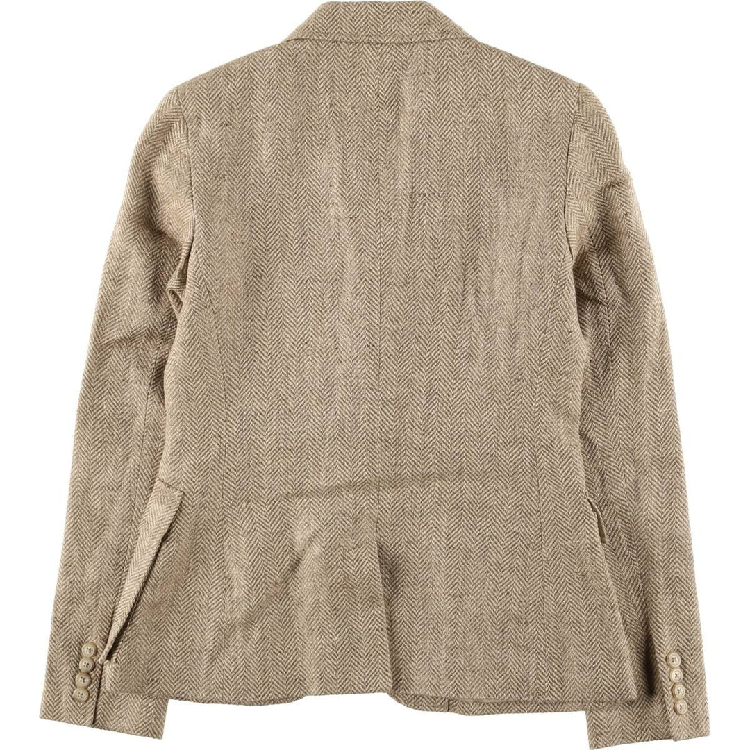 Ralph Lauren Herringbone Silk Tailored Jacket, Made in Italy, Women's Size Small silk beige type brown Vintage Second Hand