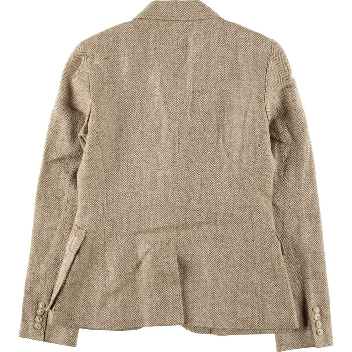 Ralph Lauren Herringbone Silk Tailored Jacket, Made in Italy, Women's Size Small silk beige type brown Vintage Second Hand