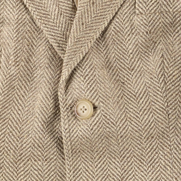 Ralph Lauren Herringbone Silk Tailored Jacket, Made in Italy, Women's Size Small silk beige type brown Vintage Second Hand