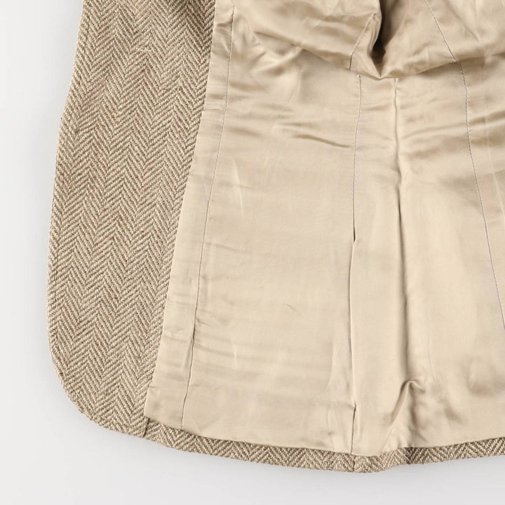 Ralph Lauren Herringbone Silk Tailored Jacket, Made in Italy, Women's Size Small silk beige type brown Vintage Second Hand